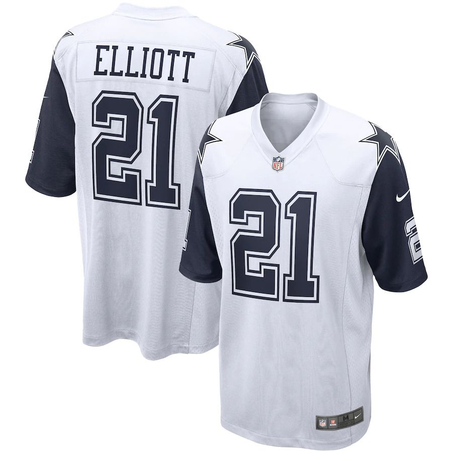 Men Dallas Cowboys #21 Ezekiel Elliott Nike White Alternate Game NFL Jersey